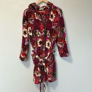 Vera Bradley Vibrant Floral Hooded Fleece Robe with Belt S/M